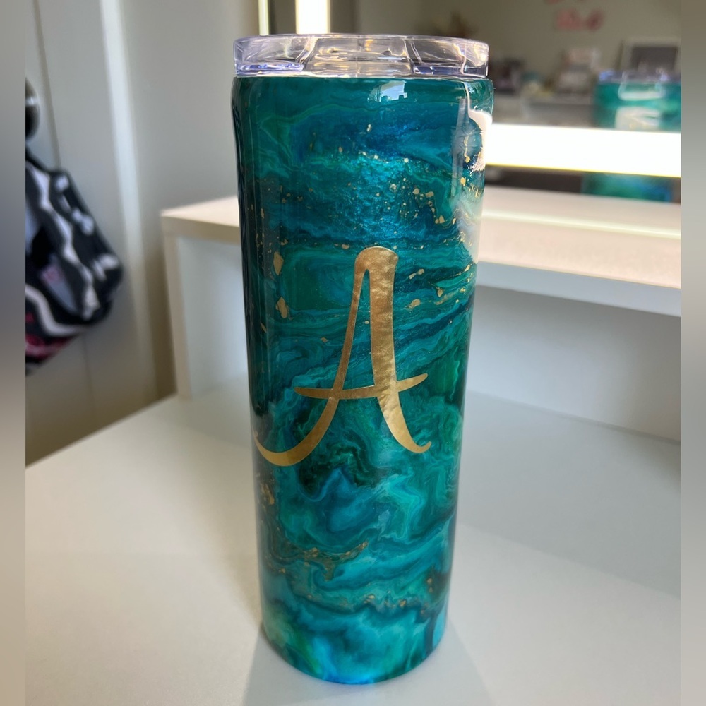 Teal and Gold Monogram 20oz Tumbler Featuring The Initial “A”